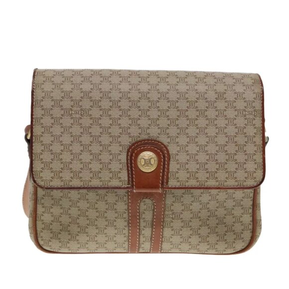 CELINE Macadam Canvas Shoulder Bag PVC Leather Beige Auth - Picture 12 of 16